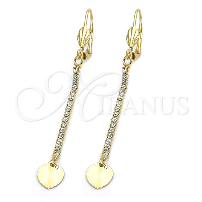 Oro Laminado Long Earring, Gold Filled Style Heart Design, with White Cubic Zirconia, Diamond Cutting Finish for wholesale, main product view