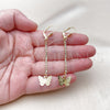 Oro Laminado Long Earring, Gold Filled Style Butterfly Design, with White Crystal, Polished, Golden Finish, 5.074.011