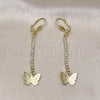 Oro Laminado Long Earring, Gold Filled Style Butterfly Design, with White Crystal, Polished, Golden Finish, 5.074.011