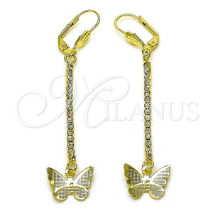 Oro Laminado Long Earring, Gold Filled Style Butterfly Design, with White Crystal, Polished, Golden Finish, 5.074.011