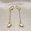 Oro Laminado Long Earring, Gold Filled Style Elephant Design, with White Crystal, Polished, Golden Finish, 5.074.014