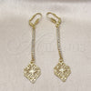 Oro Laminado Long Earring, Gold Filled Style Leaf and Filigree Design, with White Crystal, Polished, Golden Finish, 5.075.010