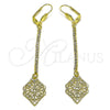 Oro Laminado Long Earring, Gold Filled Style Leaf and Filigree Design, with White Crystal, Polished, Golden Finish, 5.075.010