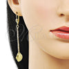 Oro Laminado Long Earring, Gold Filled Style Leaf Design, with White Crystal, Diamond Cutting Finish, Golden Finish, 5.081.012
