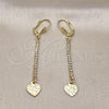 Oro Laminado Long Earring, Gold Filled Style Heart Design, with White Crystal, Diamond Cutting Finish, Golden Finish, 5.084.010
