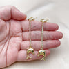 Oro Laminado Long Earring, Gold Filled Style Dolphin Design, with White Crystal, Polished, Golden Finish, 5.100.014