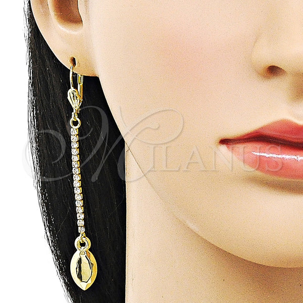 Oro Laminado Long Earring, Gold Filled Style with White Crystal, Polished, Golden Finish, 5.104.008