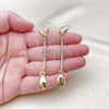 Oro Laminado Long Earring, Gold Filled Style with White Crystal, Polished, Golden Finish, 5.104.008