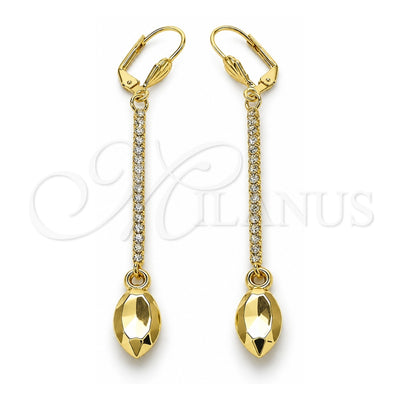 Oro Laminado Long Earring, Gold Filled Style with White Crystal, Polished, Golden Finish, 5.104.008