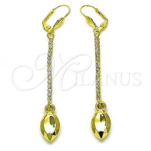 Oro Laminado Long Earring, Gold Filled Style with White Crystal, Polished, Golden Finish, 5.104.008