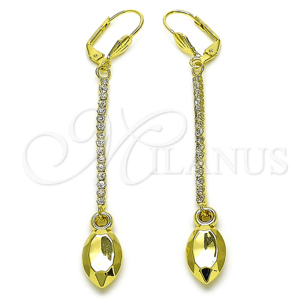 Oro Laminado Long Earring, Gold Filled Style with White Crystal, Polished, Golden Finish, 5.104.008