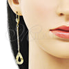 Oro Laminado Long Earring, Gold Filled Style Teardrop Design, with White Crystal, Diamond Cutting Finish, Golden Finish, 5.104.017