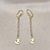 Oro Laminado Long Earring, Gold Filled Style Star and Moon Design, with White Crystal, Diamond Cutting Finish, Golden Finish, 5.104.018