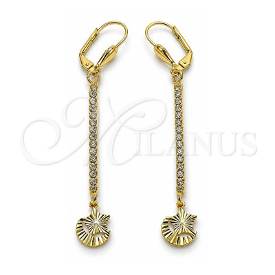 Oro Laminado Long Earring, Gold Filled Style Star and Moon Design, with White Crystal, Diamond Cutting Finish, Golden Finish, 5.104.018