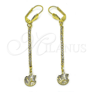 Oro Laminado Long Earring, Gold Filled Style Star and Moon Design, with White Crystal, Diamond Cutting Finish, Golden Finish, 5.104.018