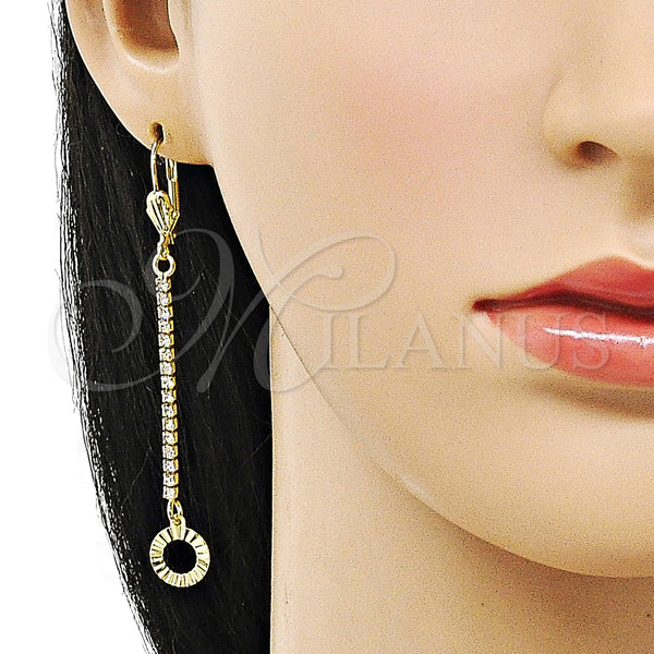 Oro Laminado Long Earring, Gold Filled Style with White Crystal, Diamond Cutting Finish, Golden Finish, 5.105.013