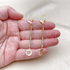 Oro Laminado Long Earring, Gold Filled Style with White Crystal, Diamond Cutting Finish, Golden Finish, 5.105.013