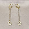 Oro Laminado Long Earring, Gold Filled Style with White Crystal, Diamond Cutting Finish, Golden Finish, 5.105.013