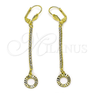 Oro Laminado Long Earring, Gold Filled Style with White Crystal, Diamond Cutting Finish, Golden Finish, 5.105.013