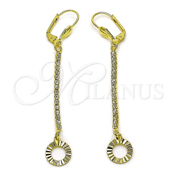 Oro Laminado Long Earring, Gold Filled Style with White Crystal, Diamond Cutting Finish, Golden Finish, 5.105.013