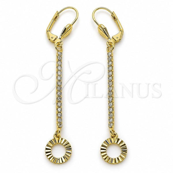 Oro Laminado Long Earring, Gold Filled Style with White Crystal, Diamond Cutting Finish, Golden Finish, 5.105.013