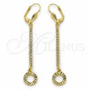 Oro Laminado Long Earring, Gold Filled Style with White Crystal, Diamond Cutting Finish, Golden Finish, 5.105.013