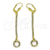 Oro Laminado Long Earring, Gold Filled Style with White Crystal, Diamond Cutting Finish, Golden Finish, 5.105.013