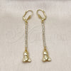 Oro Laminado Long Earring, Gold Filled Style Teddy Bear Design, with White Crystal, Polished, Golden Finish, 5.110.002