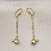 Oro Laminado Long Earring, Gold Filled Style Heart and Arrow Design, with White Crystal, Polished, Golden Finish, 5.111.001
