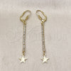 Oro Laminado Long Earring, Gold Filled Style Star Design, with White Crystal, Diamond Cutting Finish, Golden Finish, 5.111.013