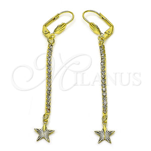 Oro Laminado Long Earring, Gold Filled Style Star Design, with White Crystal, Diamond Cutting Finish, Golden Finish, 5.111.013