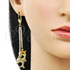 Oro Laminado Long Earring, Gold Filled Style Dolphin Design, with White Cubic Zirconia and White Crystal, Polished, Golden Finish, 5.067.001