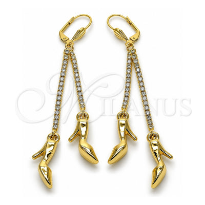 Oro Laminado Long Earring, Gold Filled Style Shoes Design, with White Crystal, Polished, Golden Finish, 5.067.010