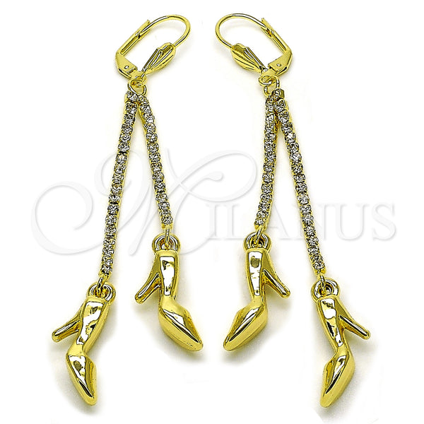 Oro Laminado Long Earring, Gold Filled Style Shoes Design, with White Crystal, Polished, Golden Finish, 5.067.010
