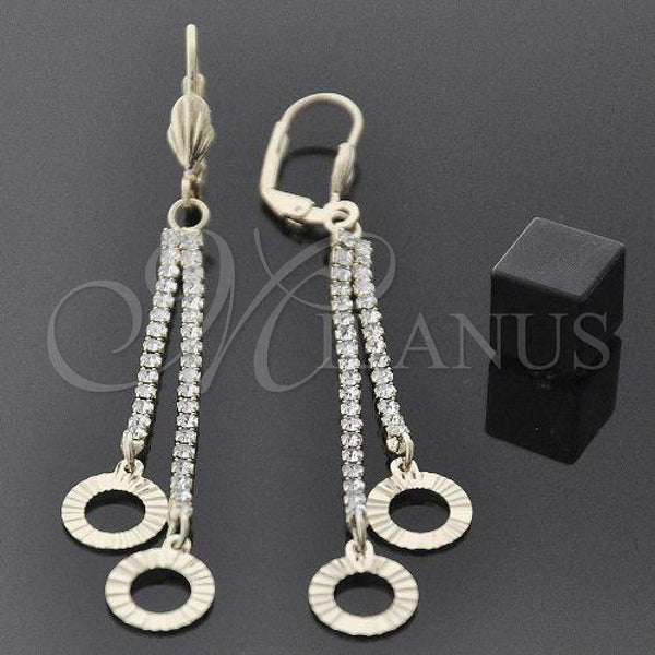 Oro Laminado Long Earring, Gold Filled Style with White Crystal, Diamond Cutting Finish, Golden Finish, 5.071.006