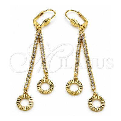 Oro Laminado Long Earring, Gold Filled Style with White Crystal, Diamond Cutting Finish, Golden Finish, 5.071.006