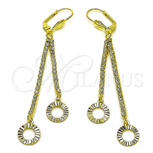 Oro Laminado Long Earring, Gold Filled Style with White Crystal, Diamond Cutting Finish, Golden Finish, 5.071.006