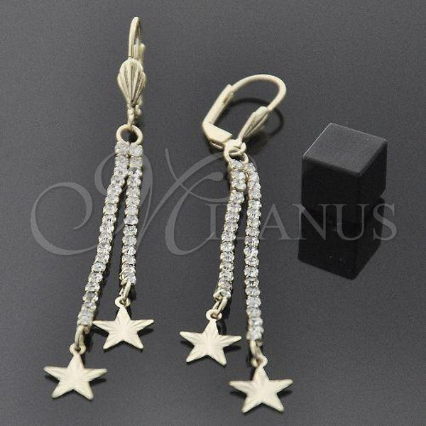 Oro Laminado Long Earring, Gold Filled Style Star Design, with White Crystal, Polished, Golden Finish, 5.071.008