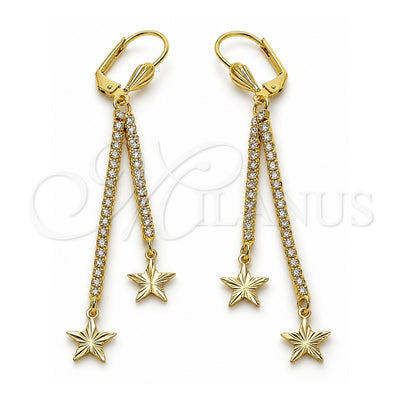 Oro Laminado Long Earring, Gold Filled Style Star Design, with White Crystal, Polished, Golden Finish, 5.071.008