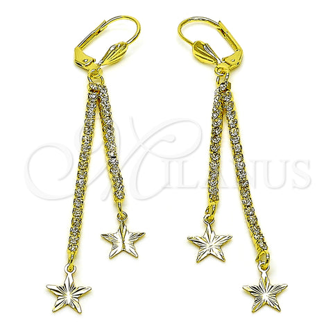 Oro Laminado Long Earring, Gold Filled Style Star Design, with White Crystal, Polished, Golden Finish, 5.071.008