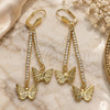 Oro Laminado Long Earring, Gold Filled Style Butterfly Design, with White Crystal, Polished, Golden Finish, 5.071.011