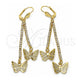 Oro Laminado Long Earring, Gold Filled Style Butterfly Design, with White Crystal, Polished, Golden Finish, 5.071.011