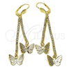 Oro Laminado Long Earring, Gold Filled Style Butterfly Design, with White Crystal, Polished, Golden Finish, 5.071.011