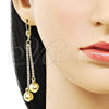 Oro Laminado Long Earring, Gold Filled Style Ball and Disco Design, with White Crystal, Polished, Golden Finish, 5.074.003