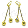 Oro Laminado Long Earring, Gold Filled Style Ball and Disco Design, with White Crystal, Polished, Golden Finish, 5.074.003