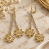 Oro Laminado Long Earring, Gold Filled Style Flower Design, with White Cubic Zirconia, Diamond Cutting Finish, Golden Finish, 5.075.002