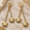 Oro Laminado Long Earring, Gold Filled Style Flower Design, with White Crystal, Matte Finish, Golden Finish, 5.075.005