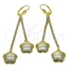 Oro Laminado Long Earring, Gold Filled Style Flower Design, with White Crystal, Matte Finish, Golden Finish, 5.075.005