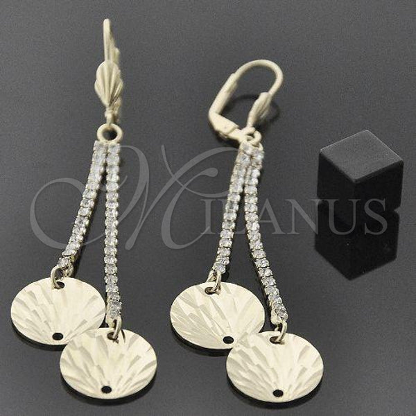 Oro Laminado Long Earring, Gold Filled Style with White Crystal, Diamond Cutting Finish, Golden Finish, 5.075.009