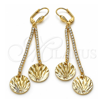 Oro Laminado Long Earring, Gold Filled Style with White Crystal, Diamond Cutting Finish, Golden Finish, 5.075.009